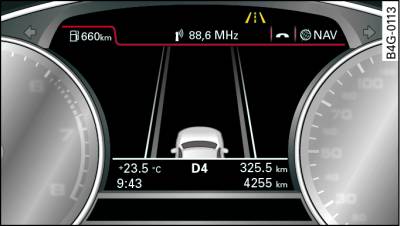 Instrumentenpaneel: active lane assist ingeschakeld, maar niet gebruiksklaar